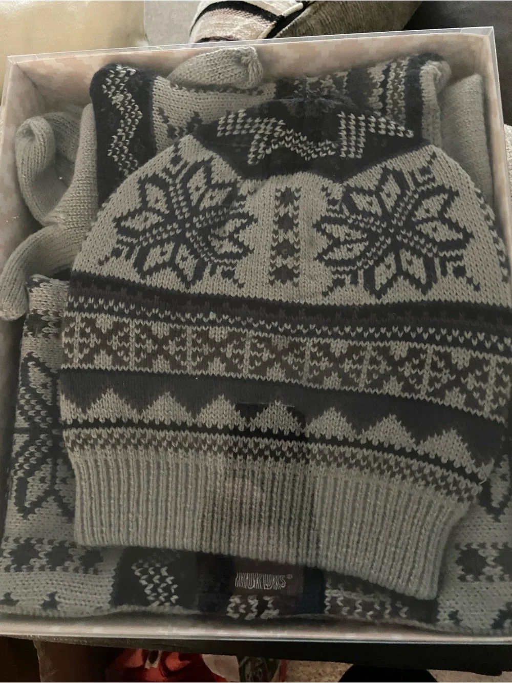 Muk Luks Knit Winter Hat and Scarf Set - Grays and Black